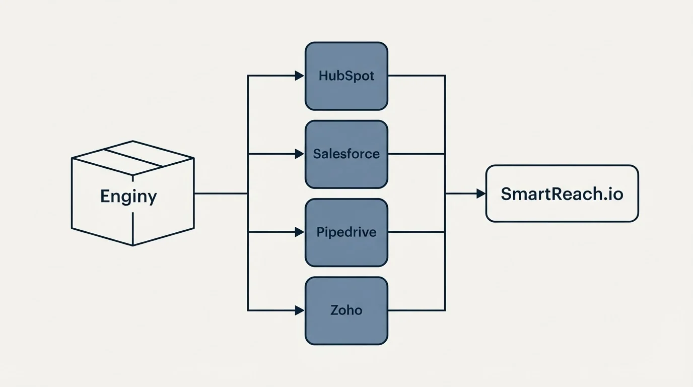 Integration flow: Integration Ecosystem (Enginy, SmartReach.io, HubSpot, Salesforce)