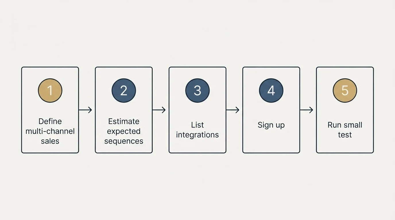 Step sequence: Getting Started Checklist (Define multi-channel sales, Estimate expected sequences, List integrations, Sign up)