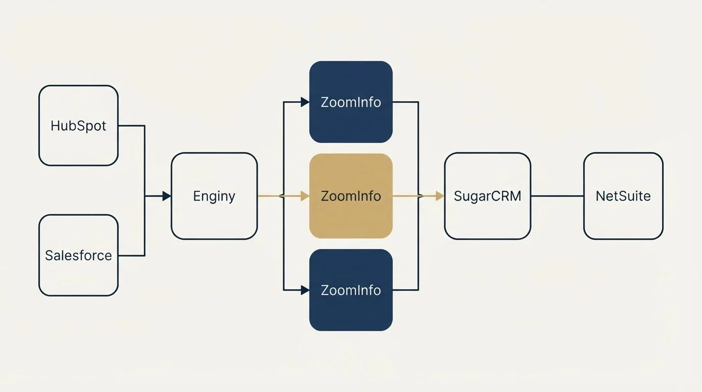 Integration flow: Integration Ecosystem (Enginy, SugarCRM, ZoomInfo, HubSpot)