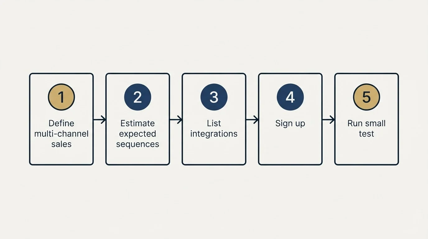 Step sequence: Getting Started Checklist (Define multi-channel sales, Estimate expected sequences, List integrations, Sign up)