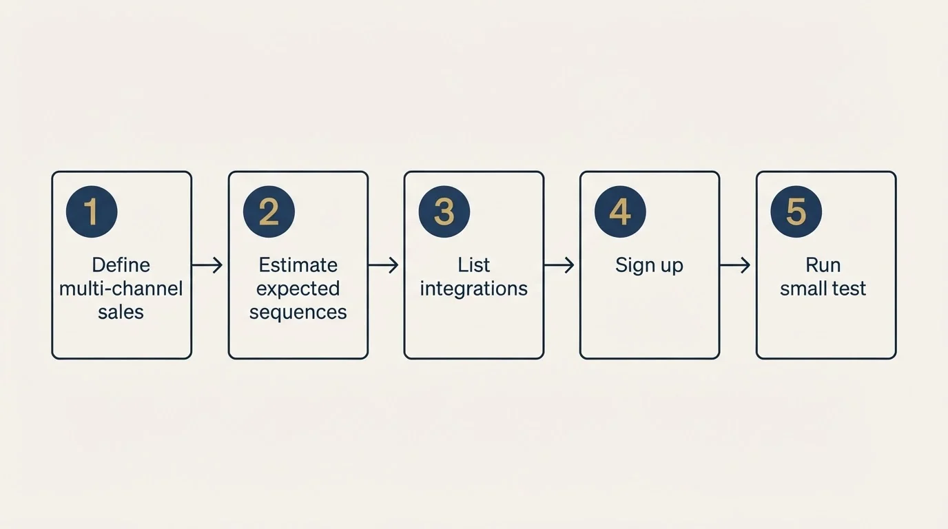 Step sequence: Getting Started Checklist (Define multi-channel sales, Estimate expected sequences, List integrations, Sign up)
