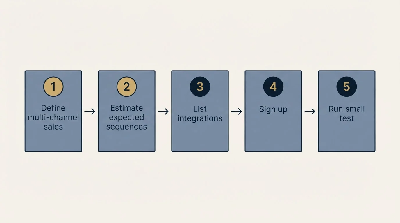 Step sequence: Getting Started Checklist (Define multi-channel sales, Estimate expected sequences, List integrations, Sign up)