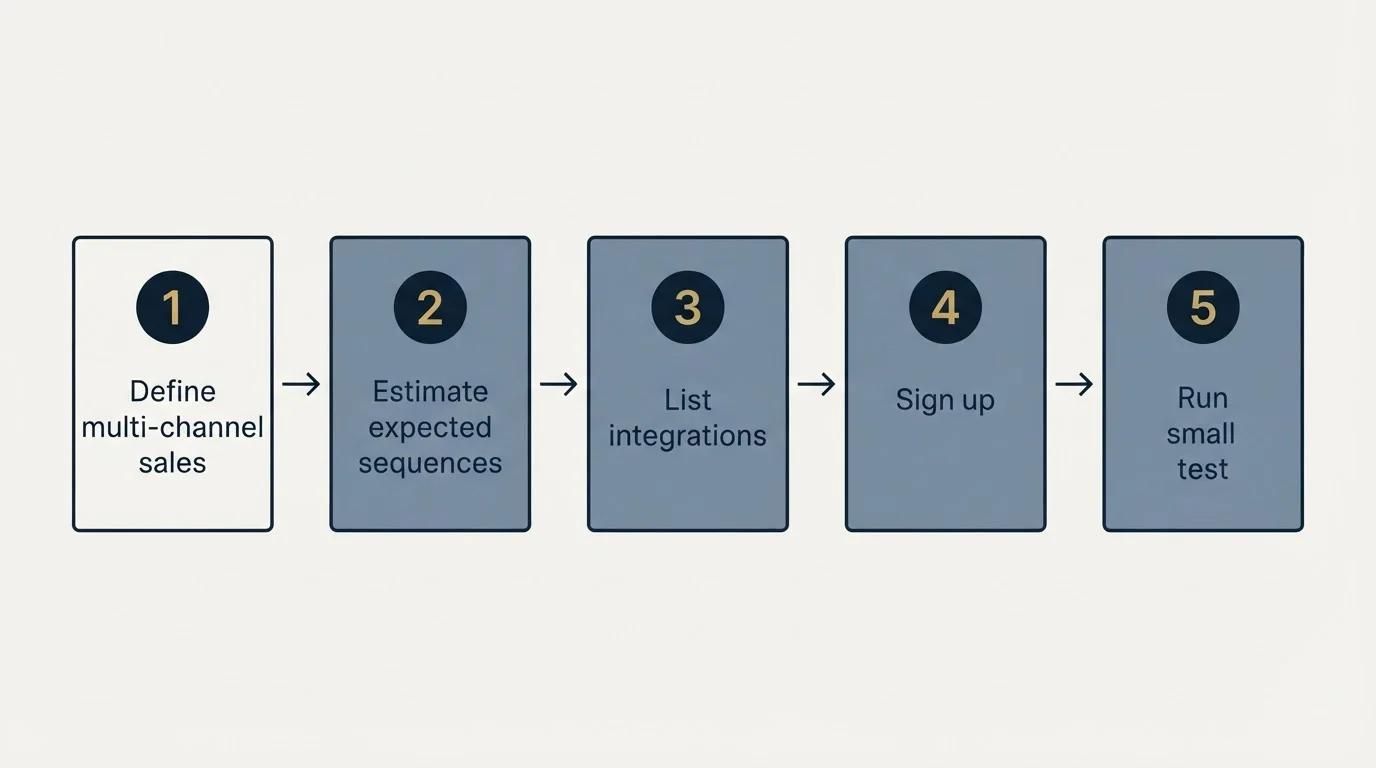 Step sequence: Getting Started Checklist (Define multi-channel sales, Estimate expected sequences, List integrations, Sign up)