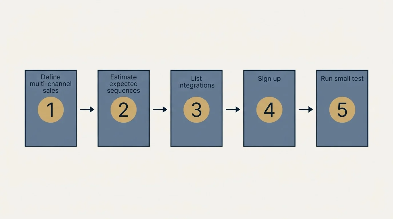 Step sequence: Getting Started Checklist (Define multi-channel sales, Estimate expected sequences, List integrations, Sign up)