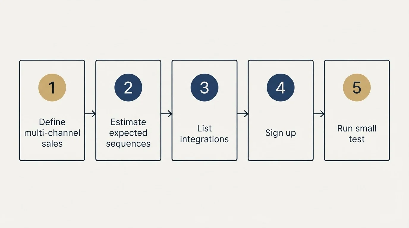 Step sequence: Getting Started Checklist (Define multi-channel sales, Estimate expected sequences, List integrations, Sign up)