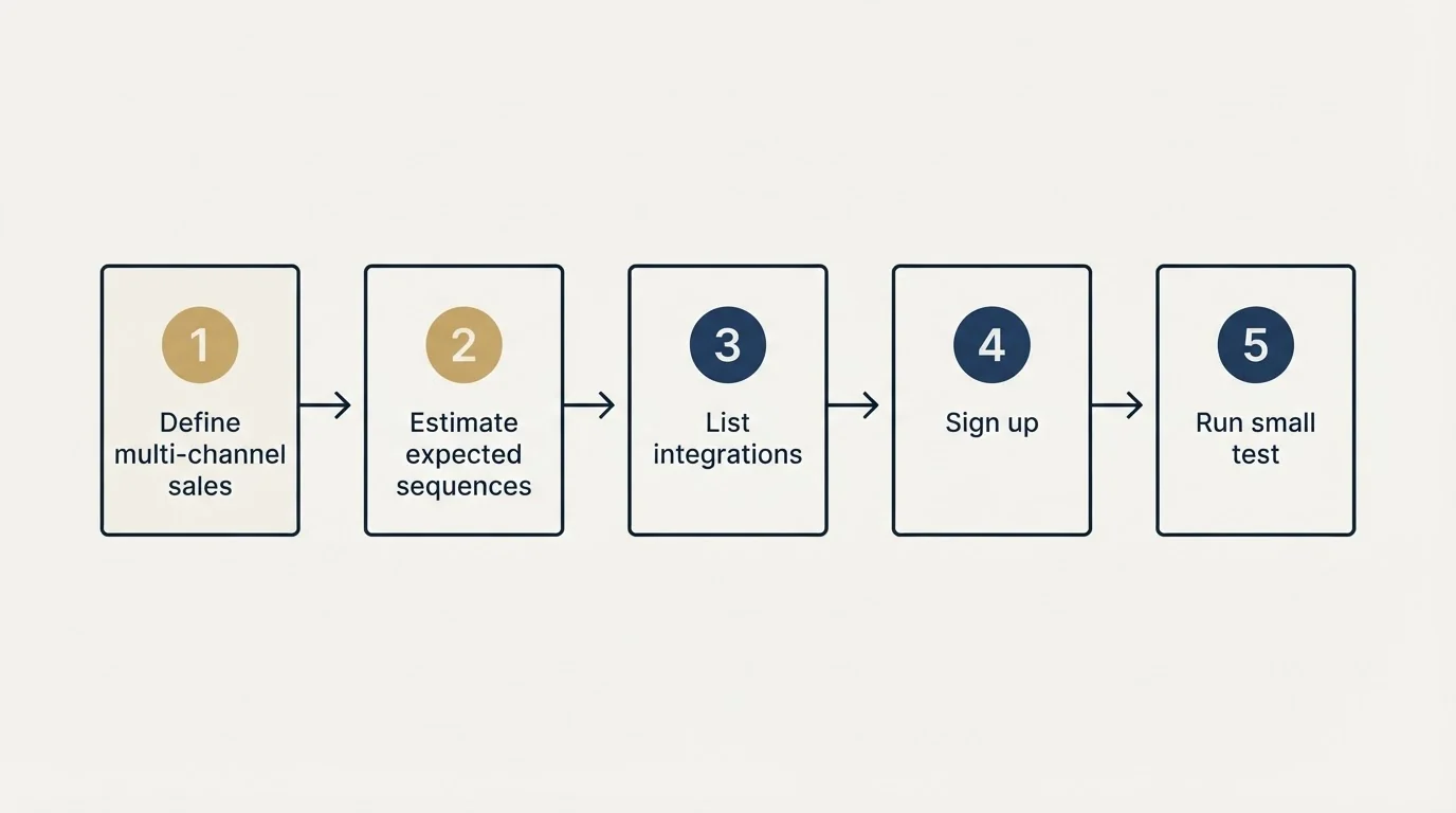Step sequence: Getting Started Checklist (Define multi-channel sales, Estimate expected sequences, List integrations, Sign up)