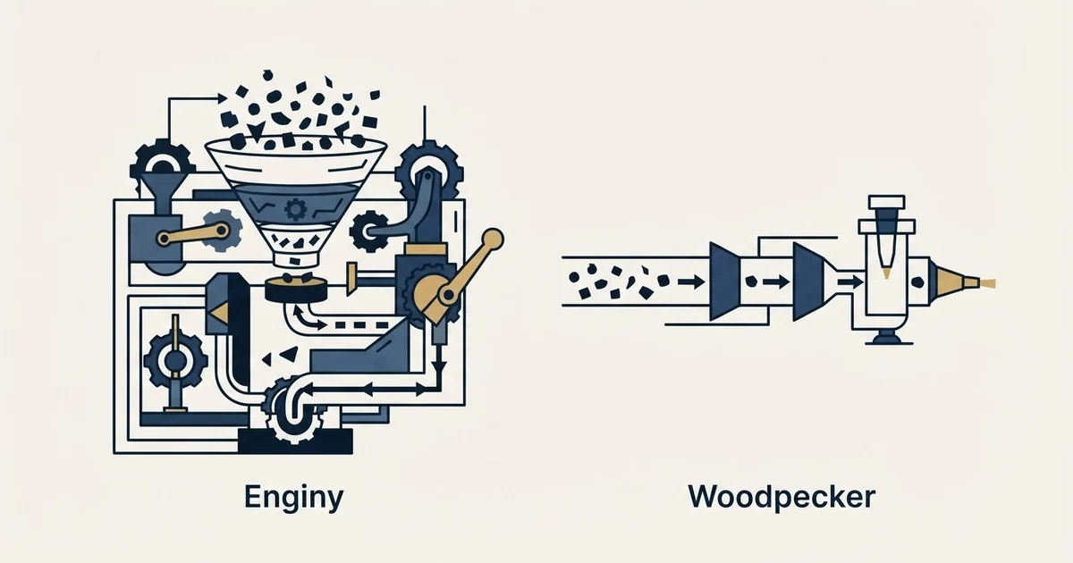 Editorial illustration for Enginy vs Woodpecker