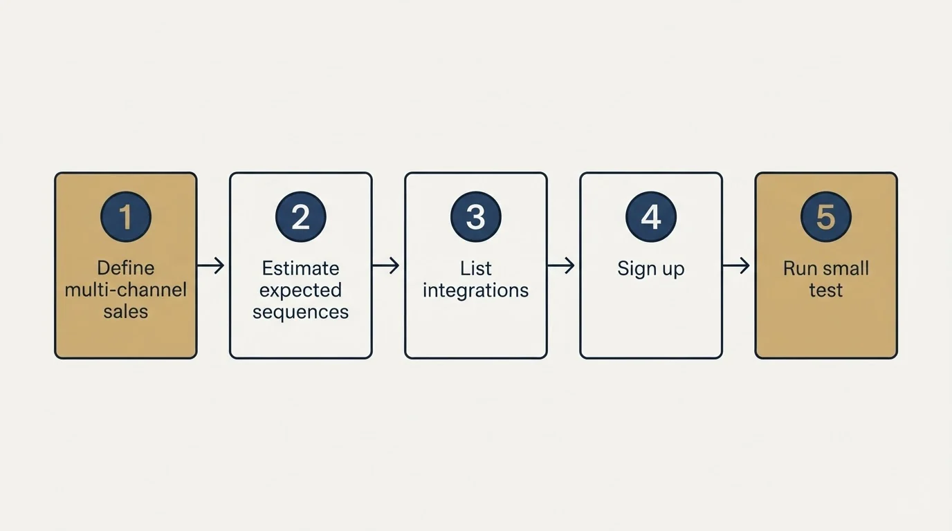 Step sequence: Getting Started Checklist (Define multi-channel sales, Estimate expected sequences, List integrations, Sign up)