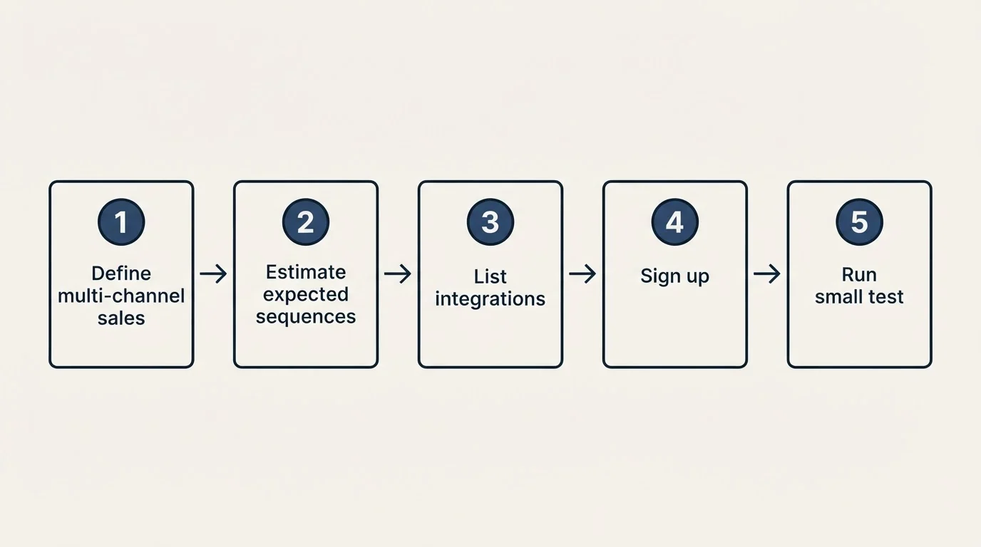 Step sequence: Getting Started Checklist (Define multi-channel sales, Estimate expected sequences, List integrations, Sign up)