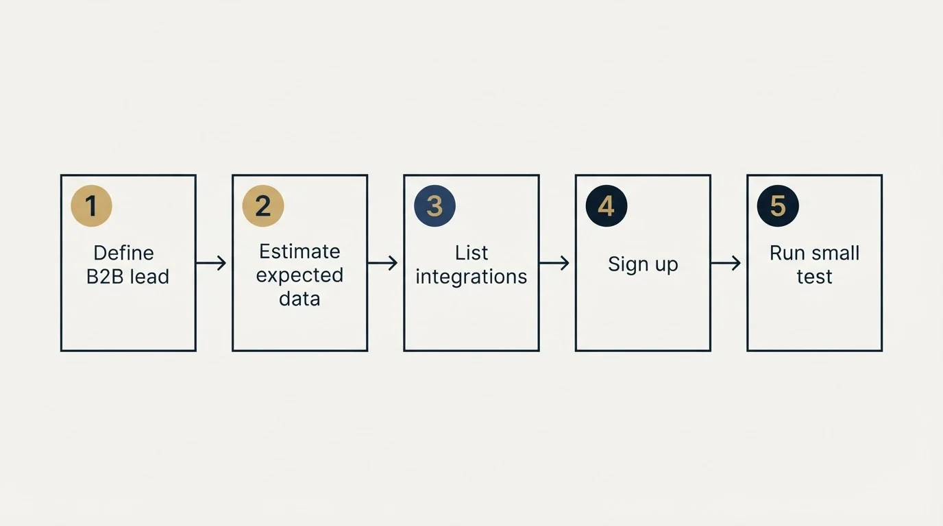Step sequence: Getting Started Checklist (Define B2B lead, Estimate expected data, List integrations, Sign up)