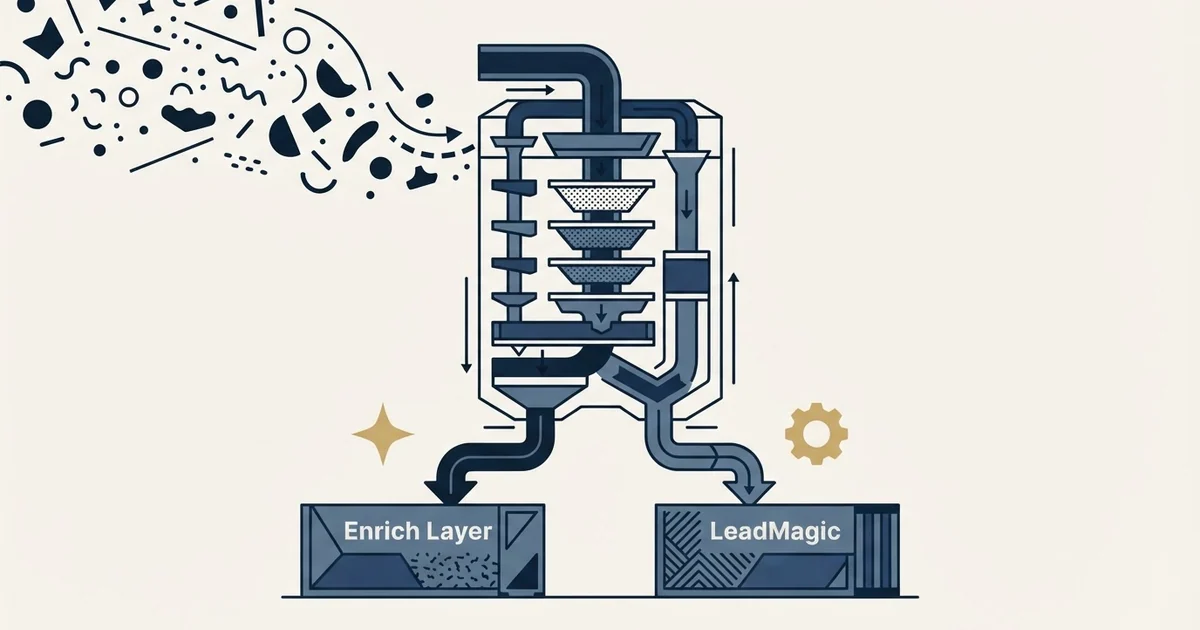 Editorial illustration for Enrich Layer vs LeadMagic