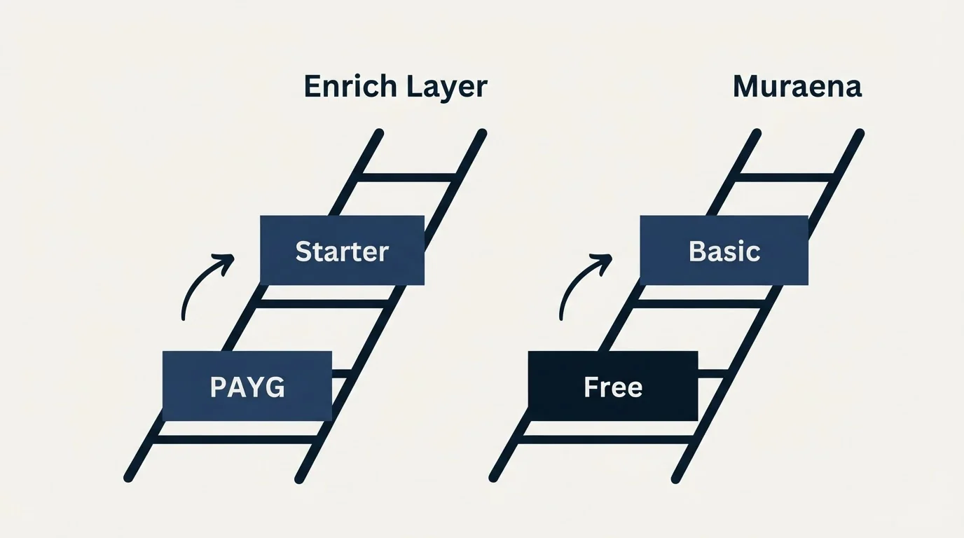 Pricing ladder: Pricing Comparison (Enrich Layer, Muraena, PAYG, Free)