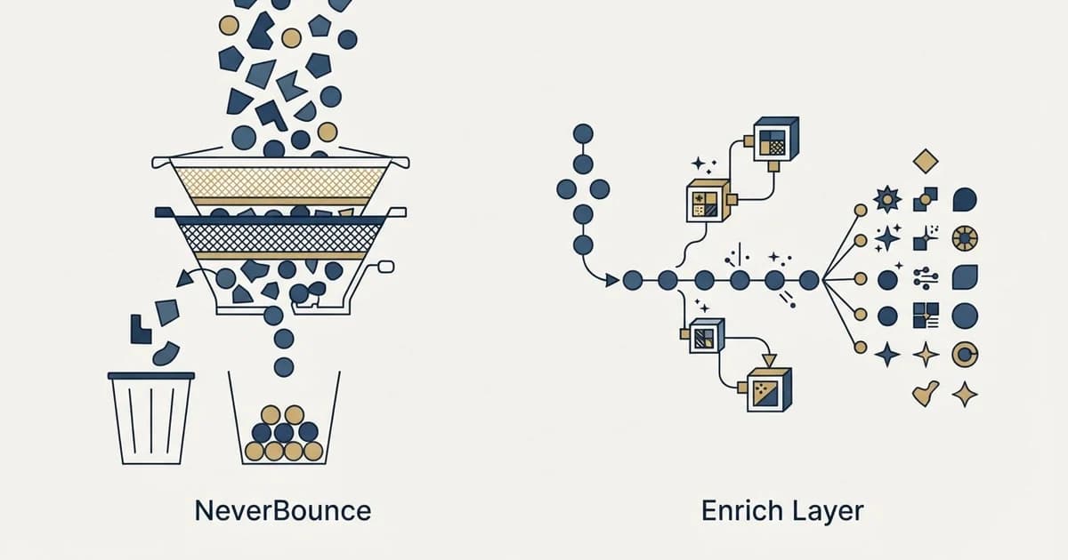 Editorial illustration for Enrich Layer vs NeverBounce