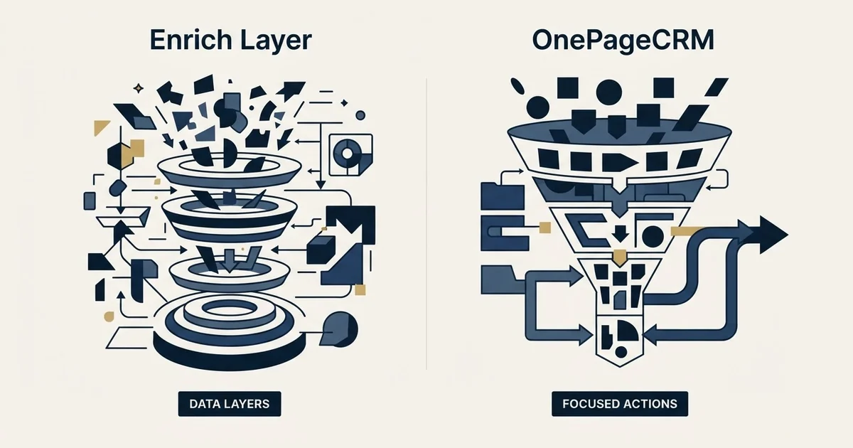 Editorial illustration for Enrich Layer vs OnePageCRM