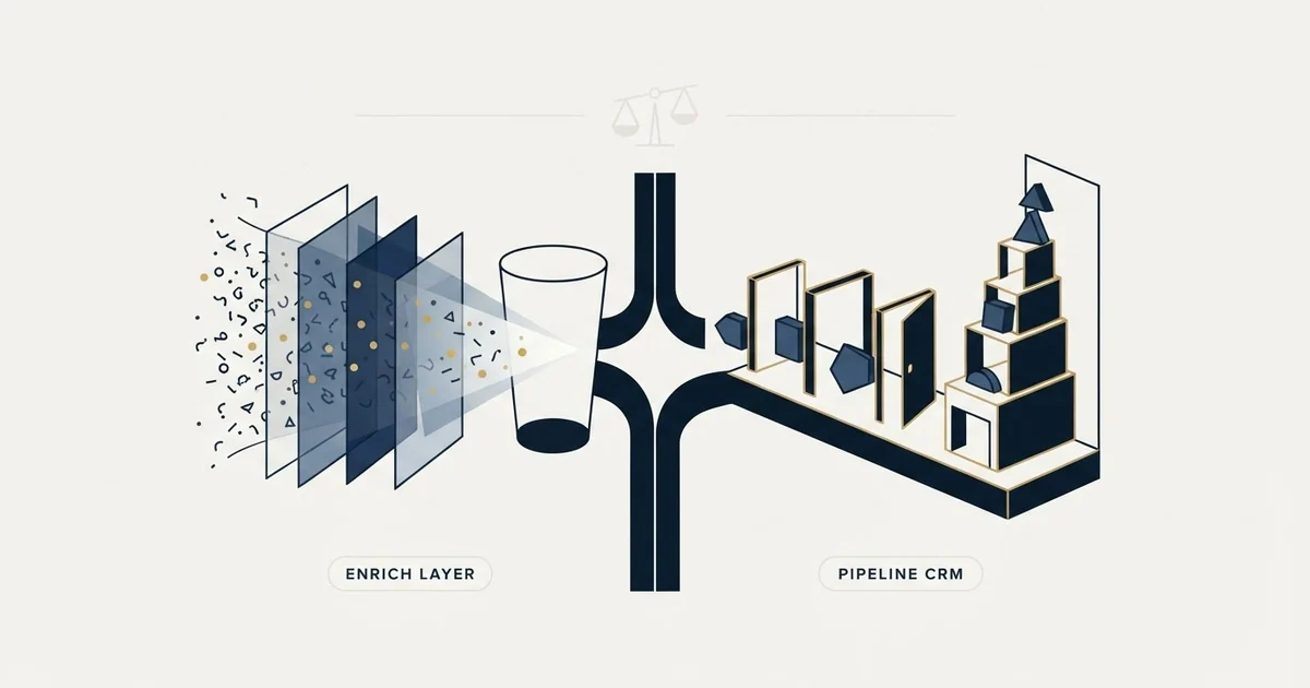 Editorial illustration for Enrich Layer vs Pipeline CRM