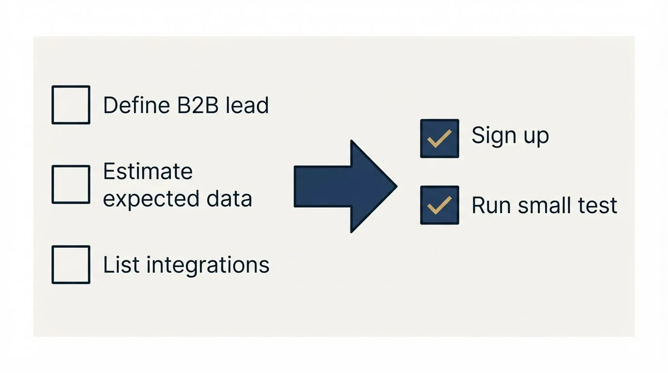 Before-and-after steps: Getting Started Checklist (Define B2B lead, Estimate expected data, List integrations, Sign up)