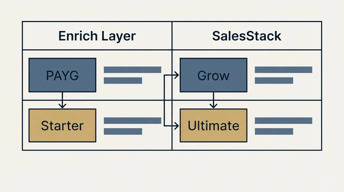 Pricing table: Pricing Comparison (Enrich Layer, SalesStack, PAYG, Grow)