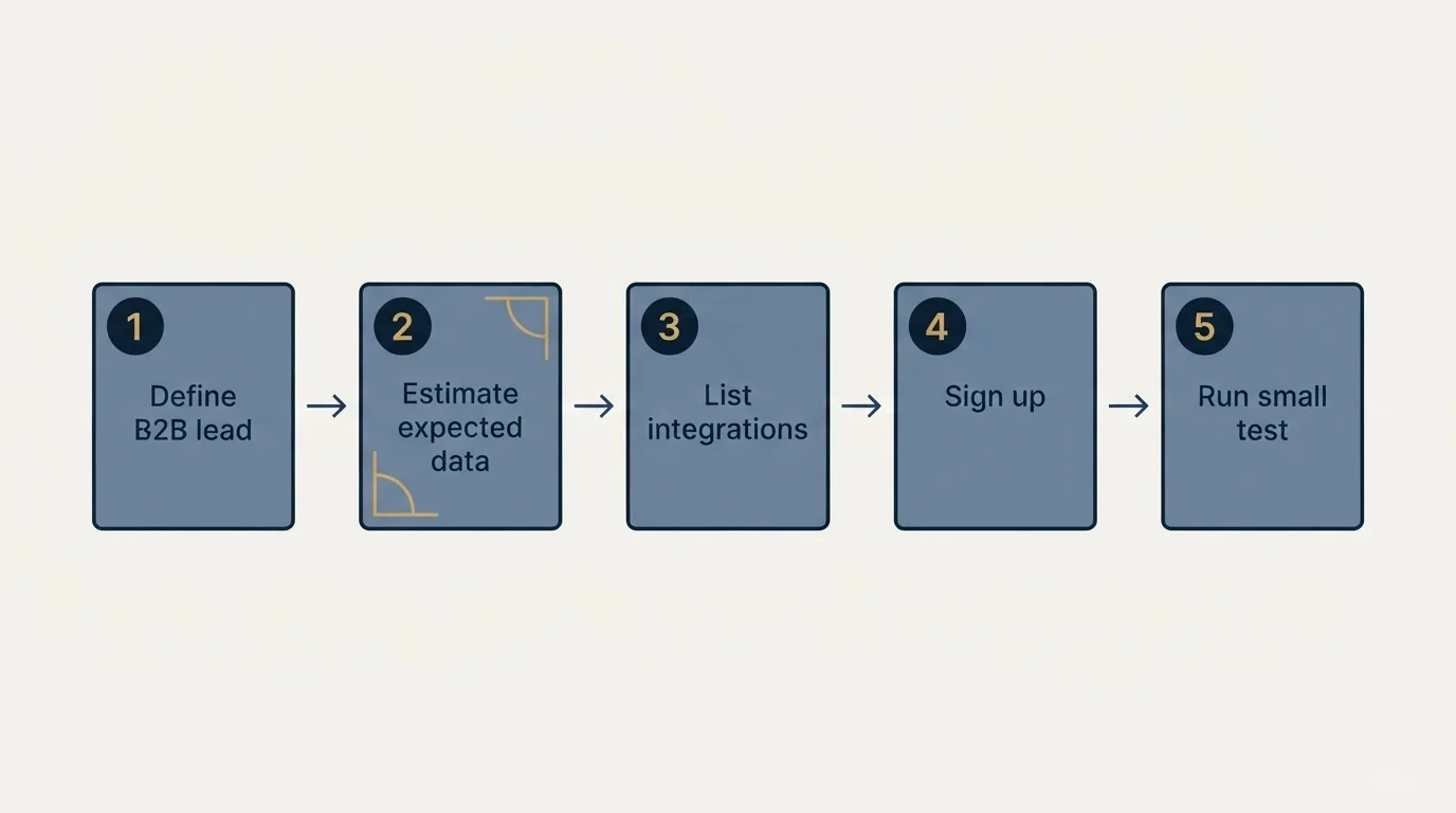 Step sequence: Getting Started Checklist (Define B2B lead, Estimate expected data, List integrations, Sign up)