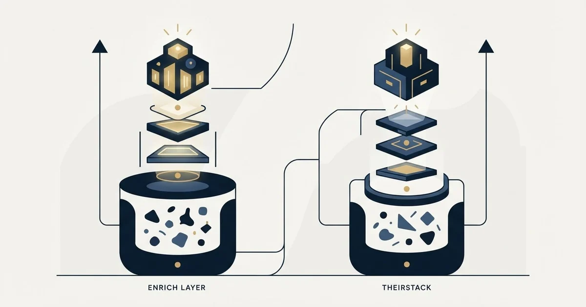 Editorial illustration for Enrich Layer vs TheirStack