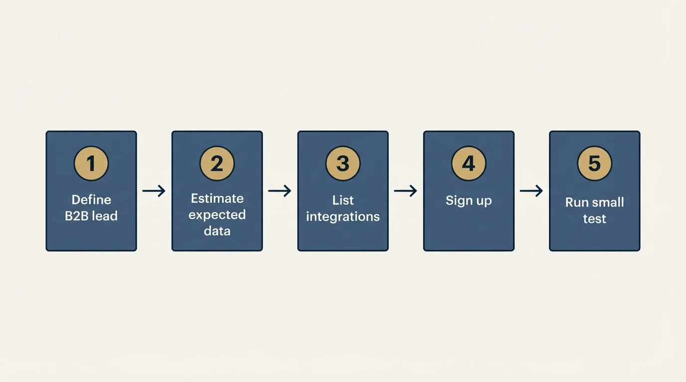Step sequence: Getting Started Checklist (Define B2B lead, Estimate expected data, List integrations, Sign up)