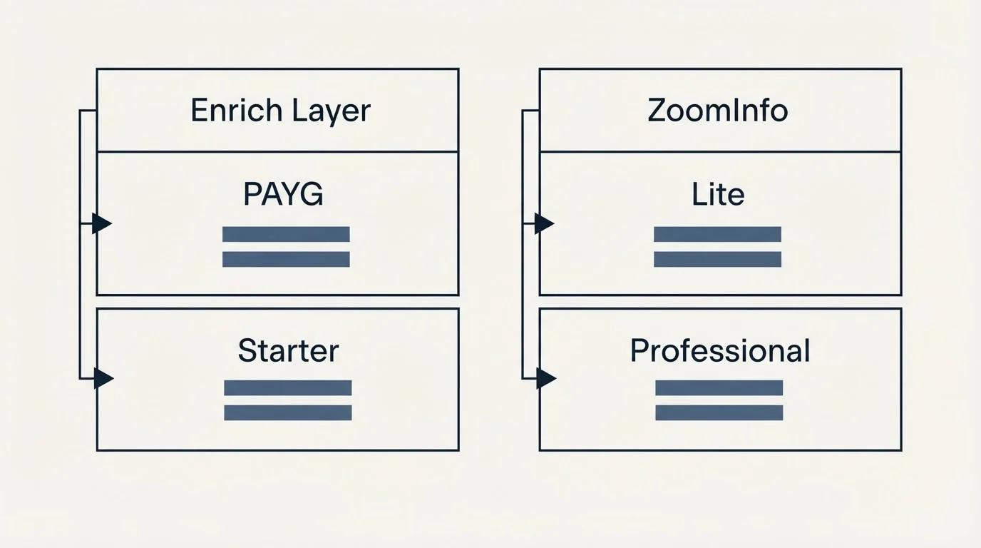 Pricing table: Pricing Comparison (Enrich Layer, ZoomInfo, PAYG, Lite)
