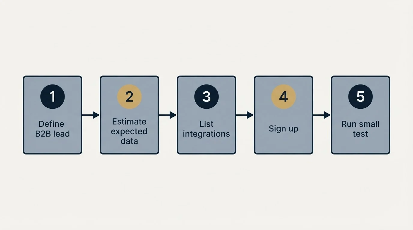 Step sequence: Getting Started Checklist (Define B2B lead, Estimate expected data, List integrations, Sign up)