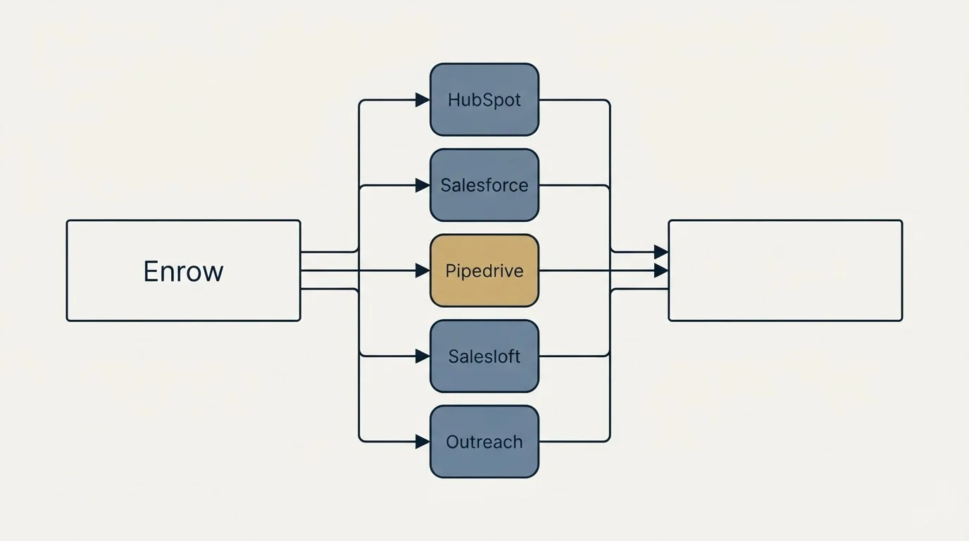 Integration flow: Integration Ecosystem (Enrow, HubSpot, Salesforce, Pipedrive)