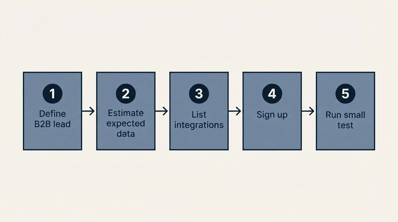 Step sequence: Getting Started Checklist (Define B2B lead, Estimate expected data, List integrations, Sign up)