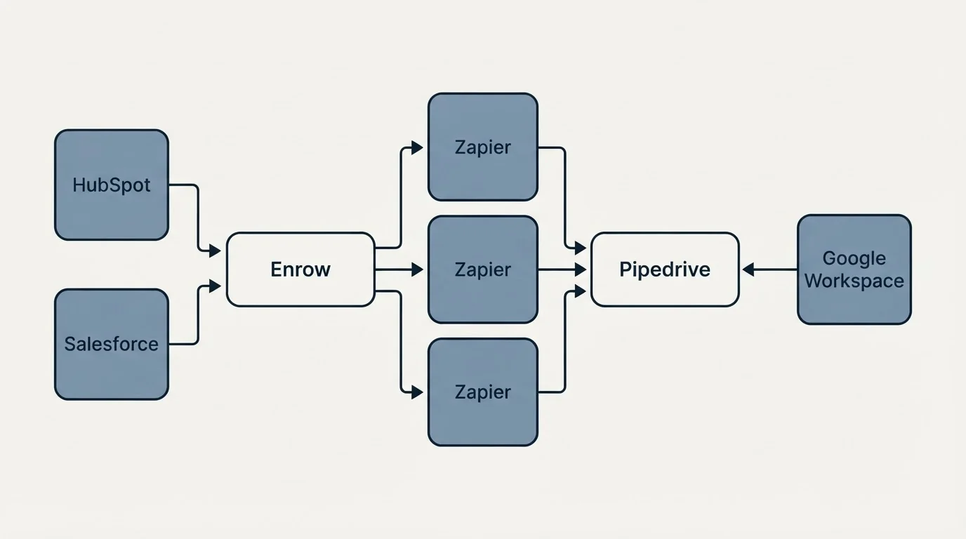 Integration flow: Integration Ecosystem (Enrow, Pipedrive, Zapier, HubSpot)