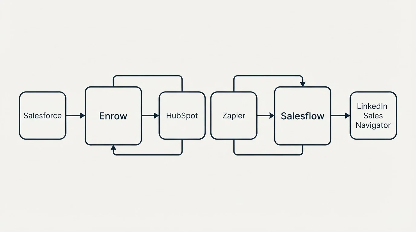 Integration schematic: Integration Ecosystem (Enrow, Salesflow, HubSpot, Zapier)