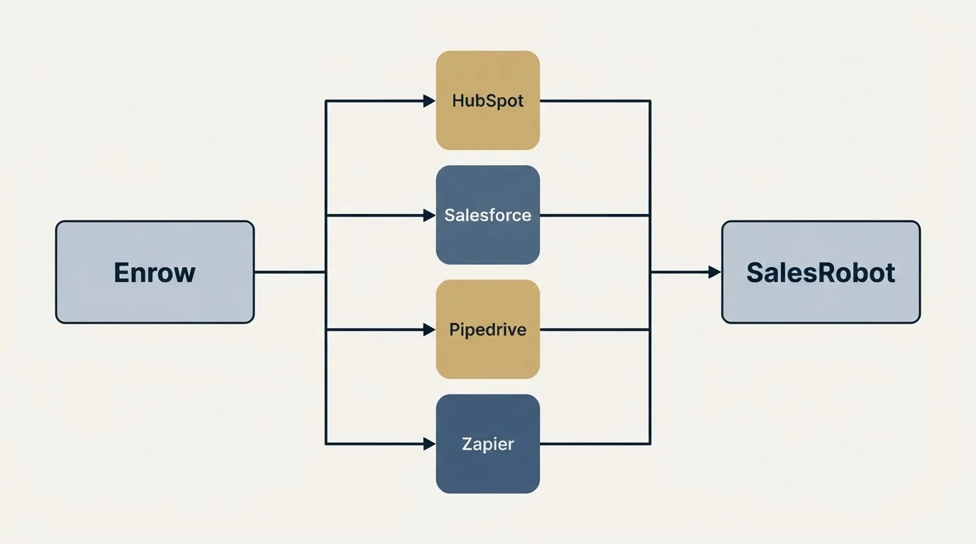 Integration flow: Integration Ecosystem (Enrow, SalesRobot, HubSpot, Salesforce)