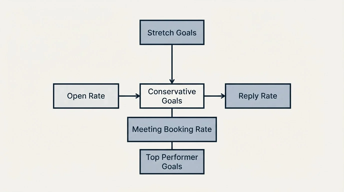 Schematic: Setting Realistic Enterprise Campaign Goals (Conservative Goals, Stretch Goals, Top Performer Goals, Open Rate)