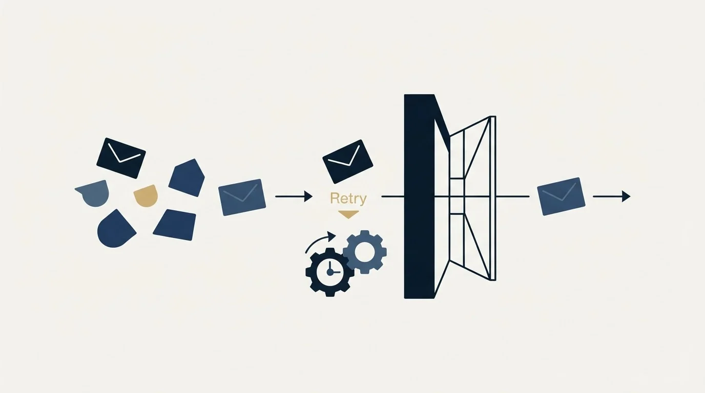 Section illustration: Greylisting, and the failure that fixes itself