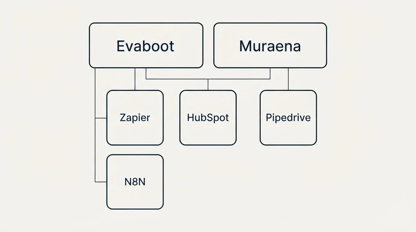 Integration grid: Integration Ecosystem (Evaboot, Muraena, HubSpot, Zapier)