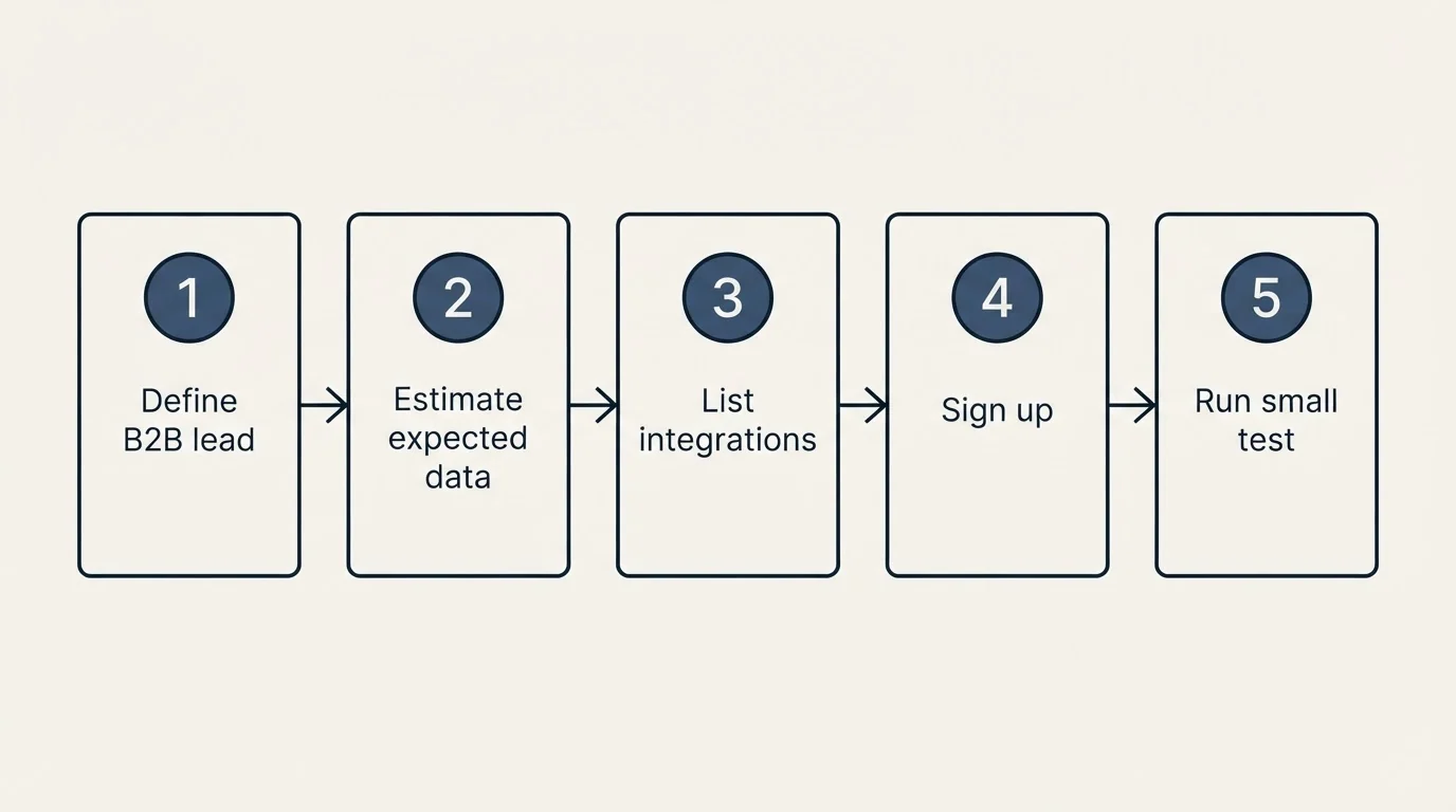 Step sequence: Getting Started Checklist (Define B2B lead, Estimate expected data, List integrations, Sign up)