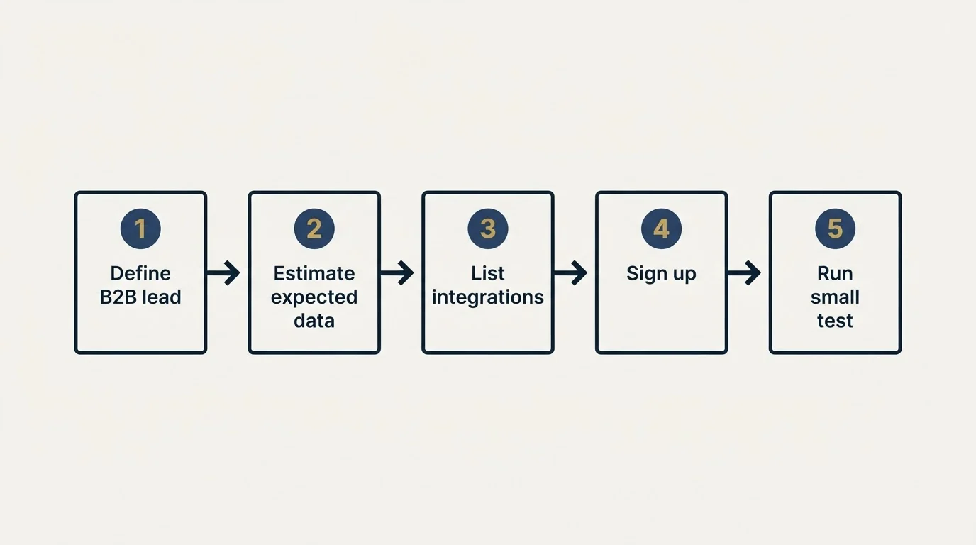 Step sequence: Getting Started Checklist (Define B2B lead, Estimate expected data, List integrations, Sign up)