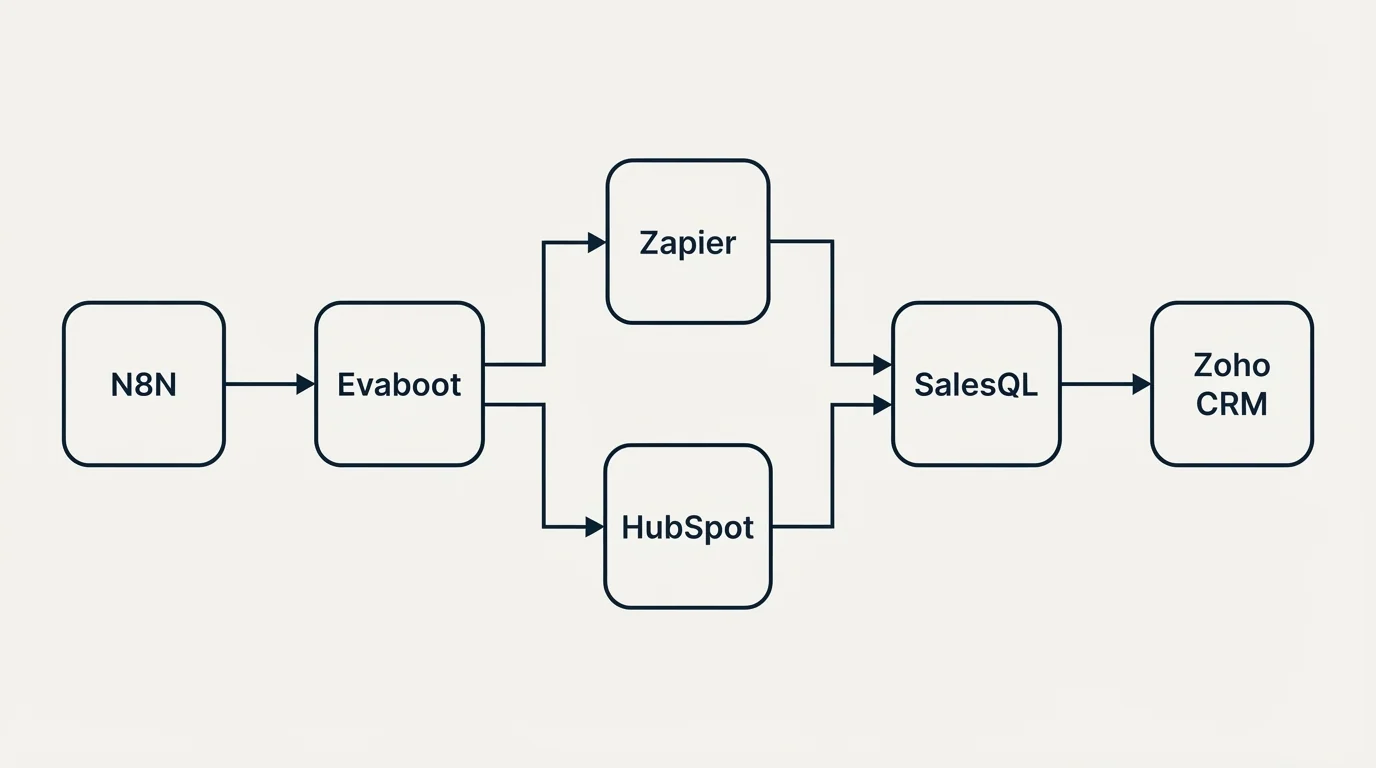 Integration flow: Integration Ecosystem (Evaboot, SalesQL, Zapier, HubSpot)