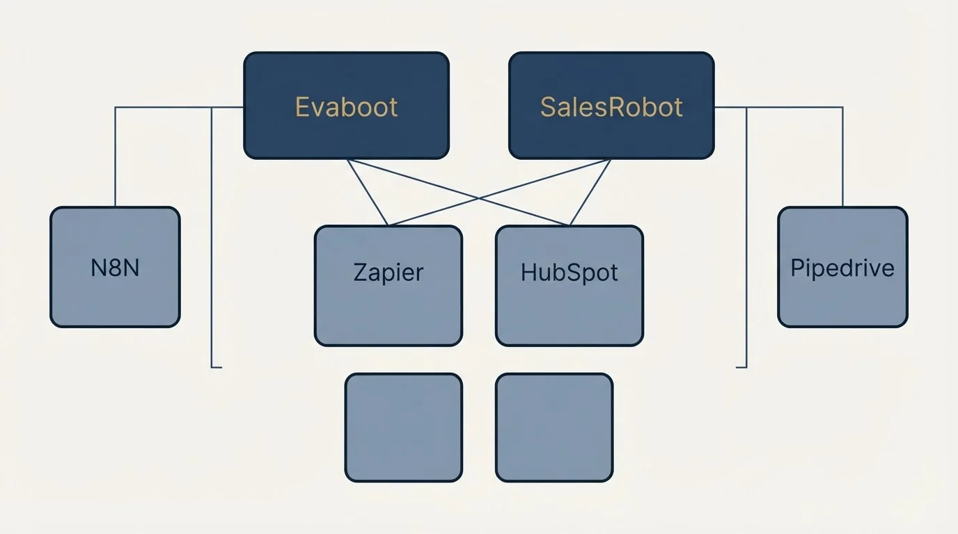 Integration grid: Integration Ecosystem (Evaboot, SalesRobot, Zapier, HubSpot)
