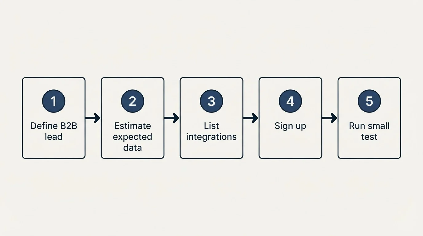 Step sequence: Getting Started Checklist (Define B2B lead, Estimate expected data, List integrations, Sign up)