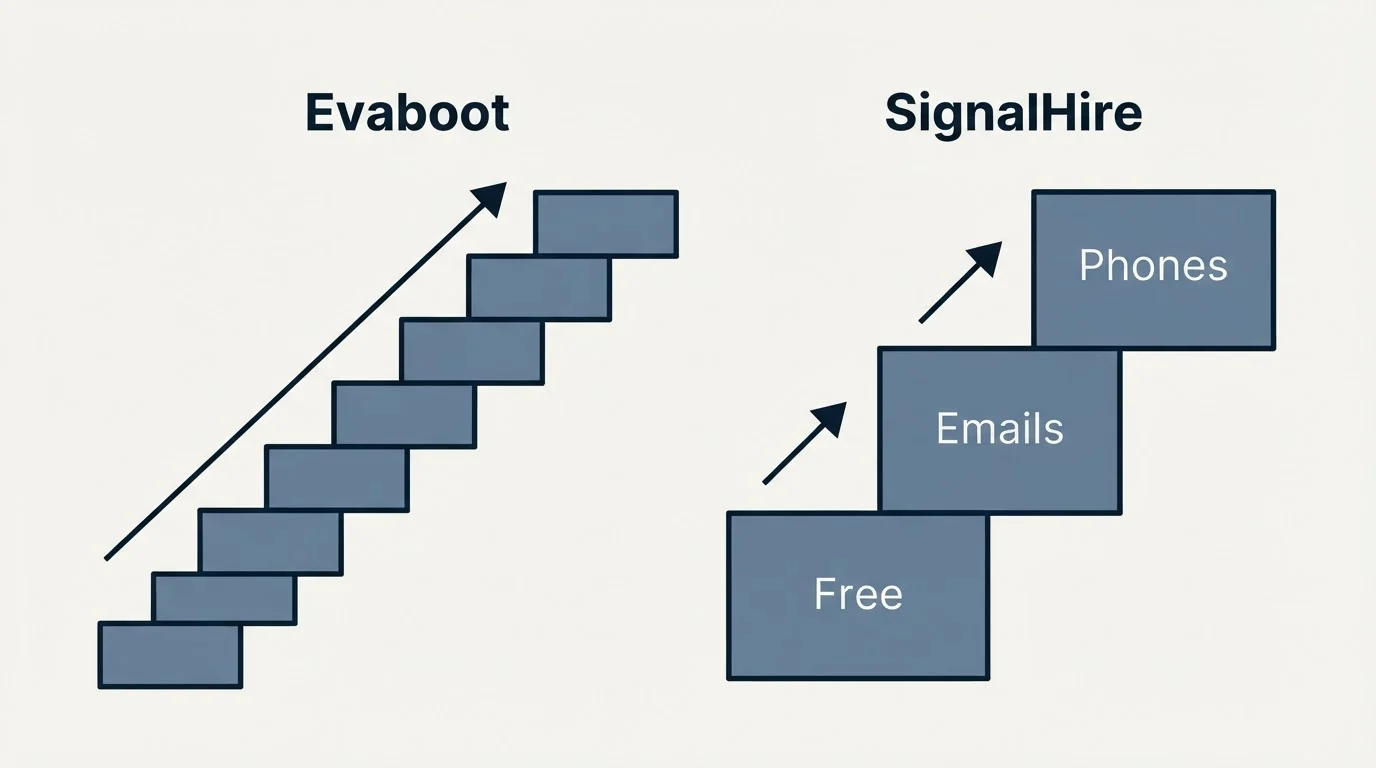Pricing ladder: Pricing Comparison (Evaboot, SignalHire, Free, Emails)
