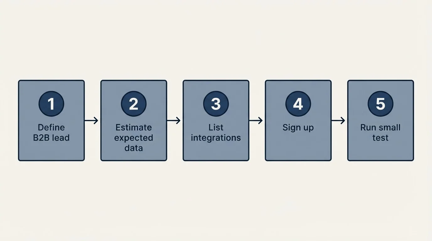 Step sequence: Getting Started Checklist (Define B2B lead, Estimate expected data, List integrations, Sign up)