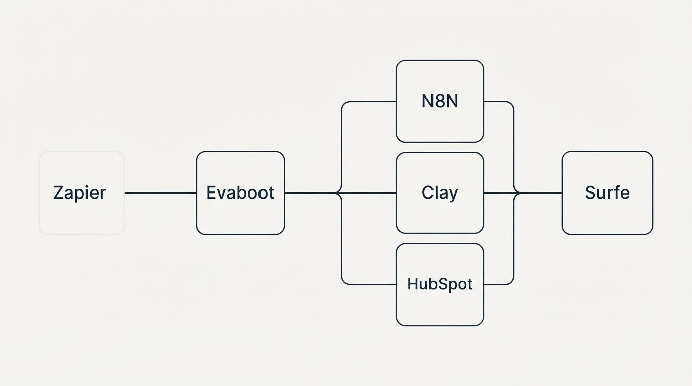Integration flow: Integration Ecosystem (Evaboot, Surfe, N8N, Clay)