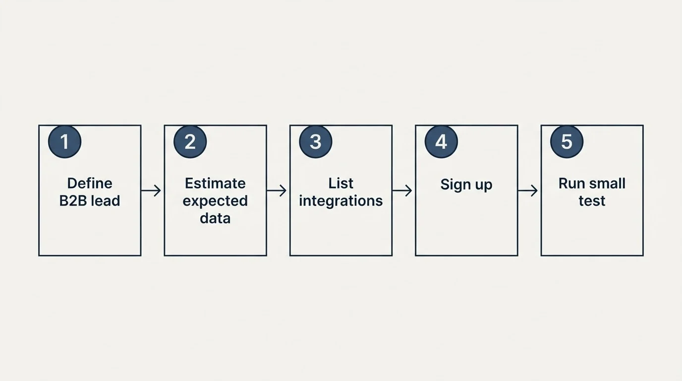 Step sequence: Getting Started Checklist (Define B2B lead, Estimate expected data, List integrations, Sign up)