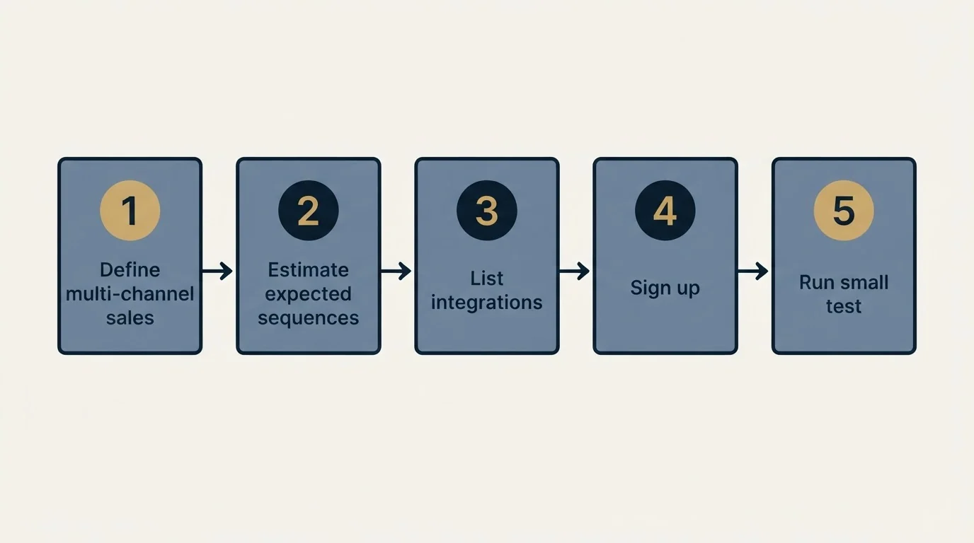 Step sequence: Getting Started Checklist (Define multi-channel sales, Estimate expected sequences, List integrations, Sign up)