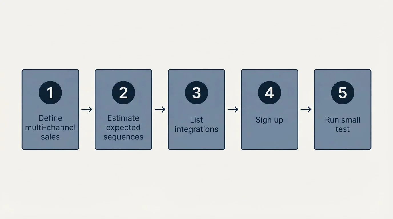 Step sequence: Getting Started Checklist (Define multi-channel sales, Estimate expected sequences, List integrations, Sign up)