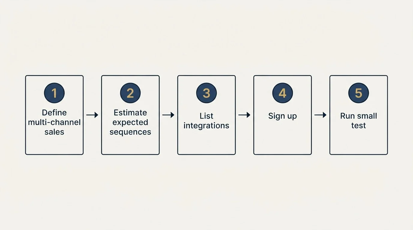 Step sequence: Getting Started Checklist (Define multi-channel sales, Estimate expected sequences, List integrations, Sign up)