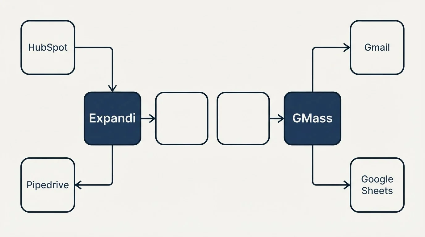 Integration schematic: Integration Ecosystem (Expandi, GMass, HubSpot, Gmail)