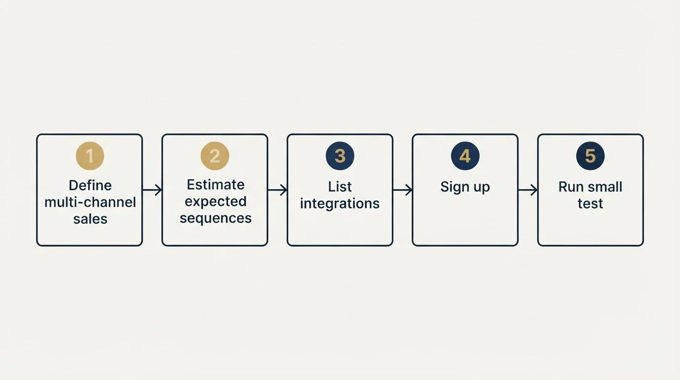 Step sequence: Getting Started Checklist (Define multi-channel sales, Estimate expected sequences, List integrations, Sign up)