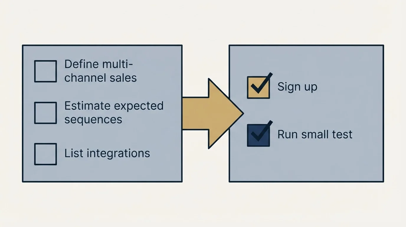 Before-and-after steps: Getting Started Checklist (Define multi-channel sales, Estimate expected sequences, List integrations, Sign up)