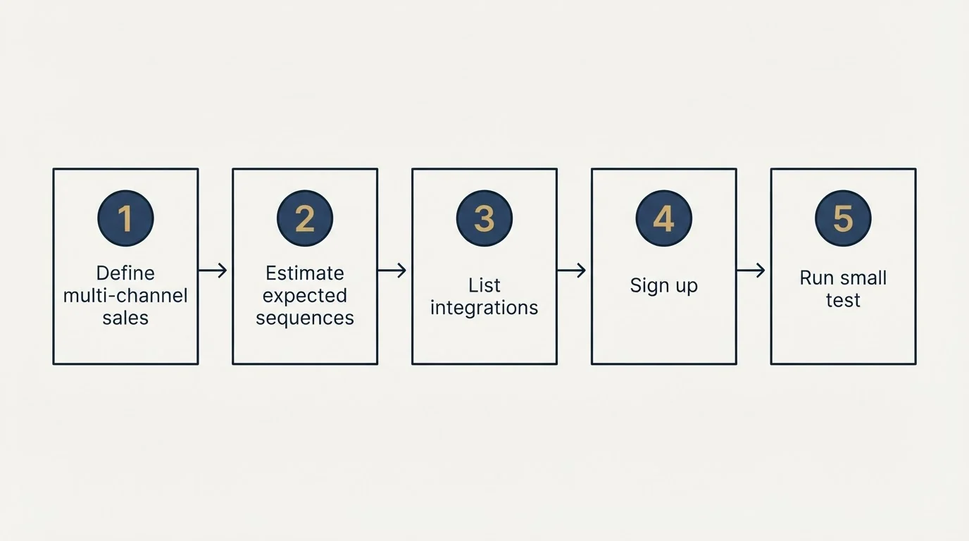 Step sequence: Getting Started Checklist (Define multi-channel sales, Estimate expected sequences, List integrations, Sign up)